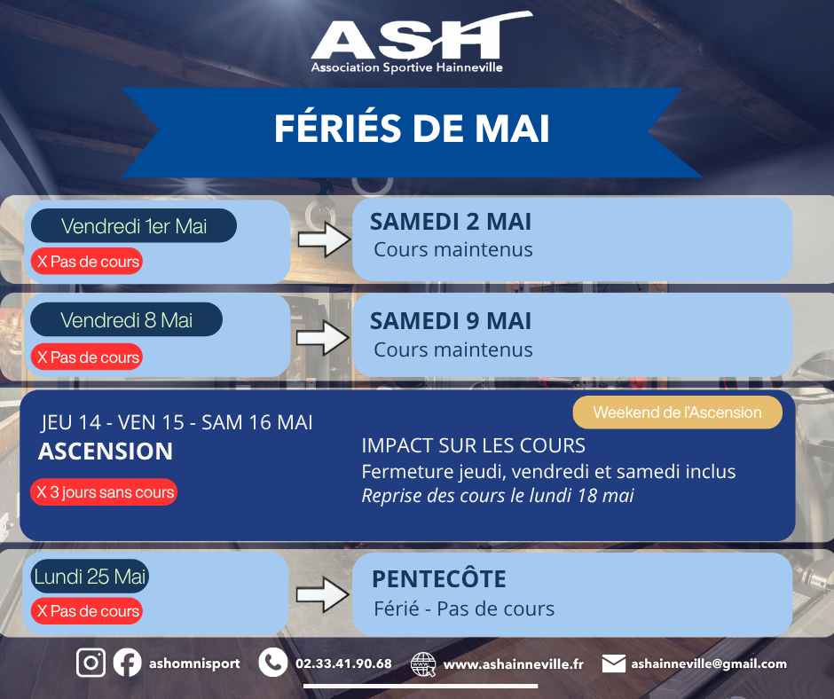 Fériés du mois de Mai